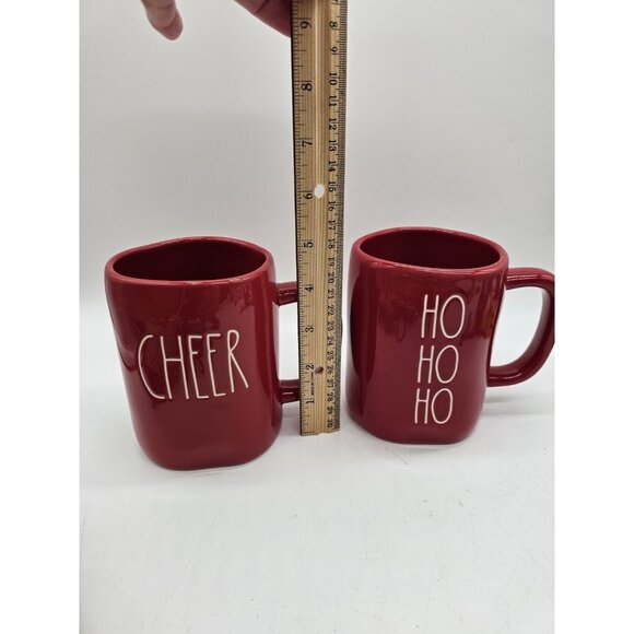 Rae Dunn Artisan Collection Magenta Christmas Coffee Cups Mug Pair  Cheer, Ho,Ho - Picture 8 of 10